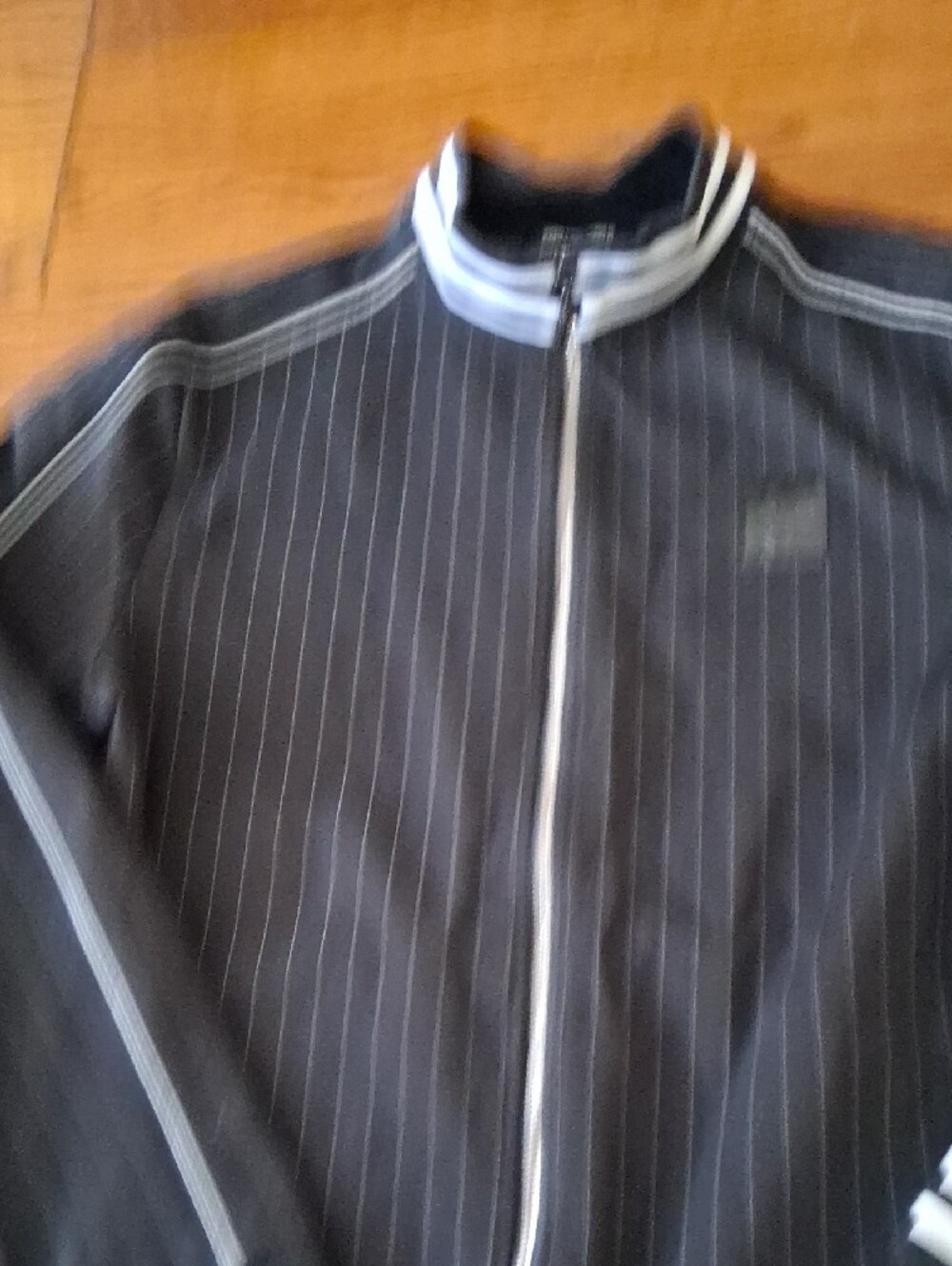 Karl Lagerfeld Black Pinstriped Zip Jacket with White Trim - Picture 4 of 6